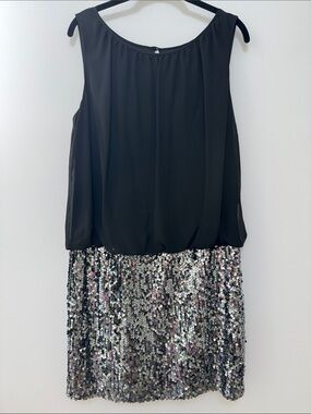 Adrianna Papell Black and Silver Sequin Dress
